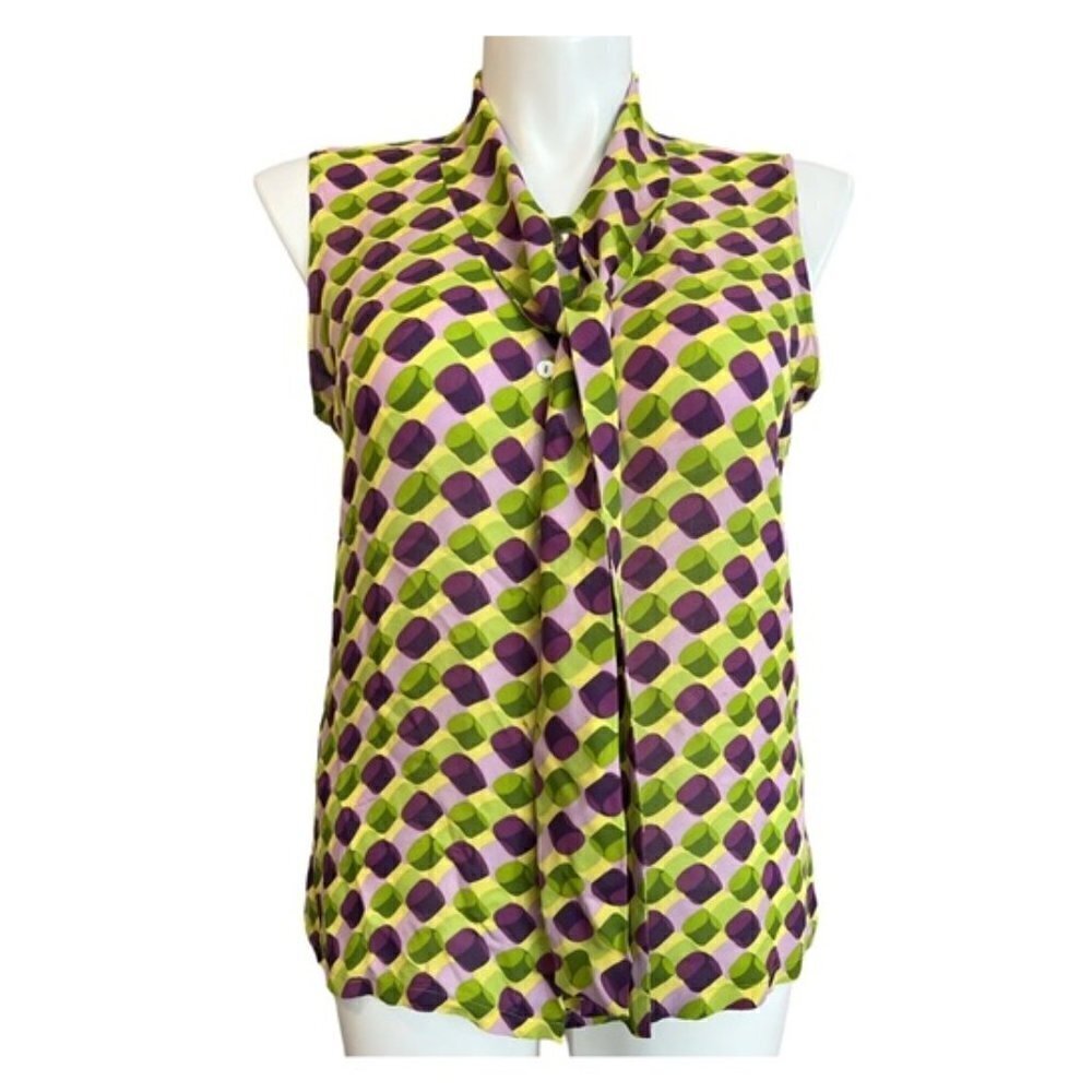 ❤️ 🆕 GRACE Dane Lewis SILK Sleeveless Blouse Size 10 Jewel Tones